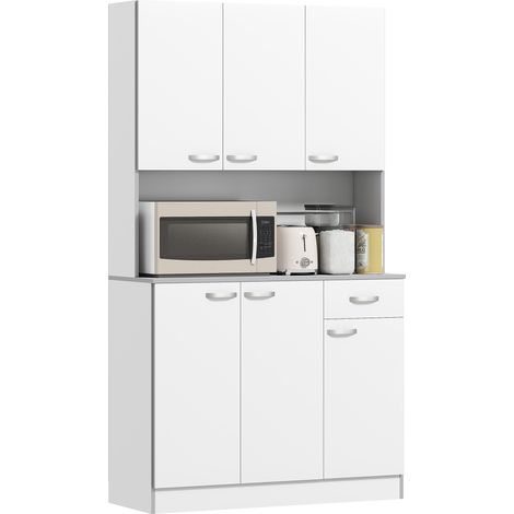 Credenza da cucina, mobile da cucina moderno con molteplici opzioni di contenimento, 6 ante, 1 cassetto + ampio piano superiore