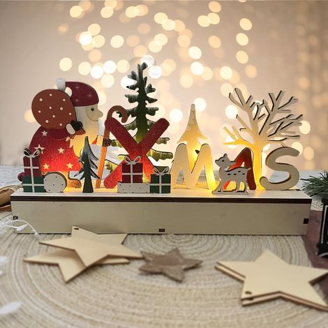 Decoration Noel Interieur Maison Figurine Noel Lumineux,Led Decoration Noel Table Sapin De Noel En Bois,Centre De Table Noel Sapin Bois Lumineuse,Village De Noel Lumineux Et Anime Renne De Noel (1/5)