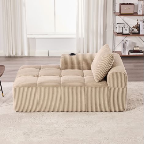 Canapé compact 158/93/61 cm en velours côtelé, avec poches latérales et porte-gobelets (1/5)