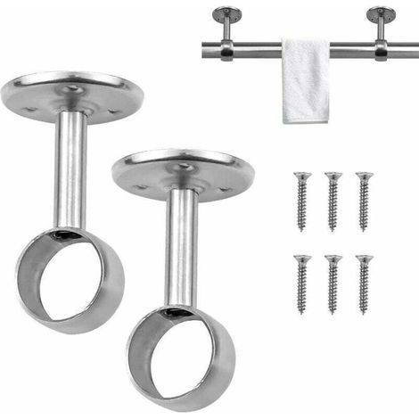 Support de tringle à rideau en acier inoxydable – Hauteur 76mm – Diamètre 22mm – Installation facile avec vis fournies – Pour rideaux et vêtements (1/4)