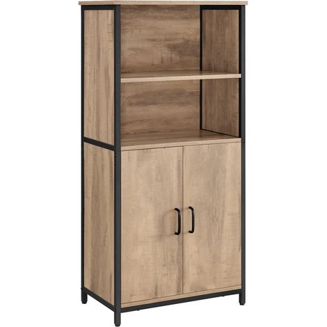 Aparador de cocina 2 puertas 60x35x125 cm estructura acero arcón alto marrón 120004528