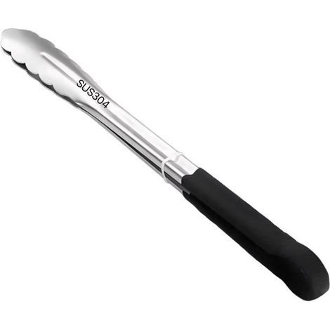 Pinces de table, pinces de cuisine, pinces alimentaires, pinces à griller, pinces de cuisson, pinces à salade, acier inoxydable, noir, 23,5 cm (1/5)