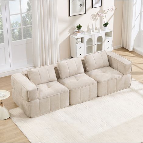 Canapé modulable 3 places 271x93x67 cm en tissu polyester beige, sans montage pour salon FloraGrace (1/5)