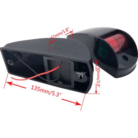 Schwarze Schiffs- und Yachtnavigationsleuchte aus Kunststoff, 12 V 5 W, Wolframfaden, rote und grüne Lampenabdeckung.