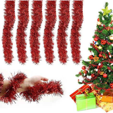 Weihnachtsgirlande Lametta 12m Rot, 6 Stück, flexibel formbar