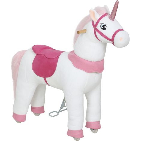 Cheval de saut pour enfants, avec roues, en tissu, blanc, pour enfant, 3-5 ans, cadre robuste, roues souples, design licorne, cheval à bascule