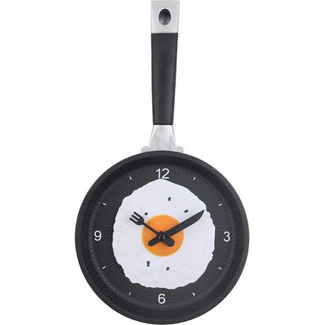Horloge murale ABS en forme de poêle à frire, silencieuse, fonctionne à piles, pour chambre à coucher, salon, cuisine, rose (1/5)