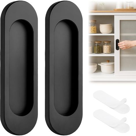 2 Pièces Poignée De Porte Coulissante Auto-Adhésive Ovale 10 Cm, Poignée Porte Coulissante Pour Baies Vitrées Coulissantes Et Meubles, Installation Facile Et Durable (Noir) (1/5)