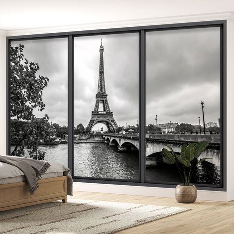 Papier peint panoramique Trompe l'oeil baie vitrée - Paris tour eiffel - 130 cm x 78 cm (1/5)