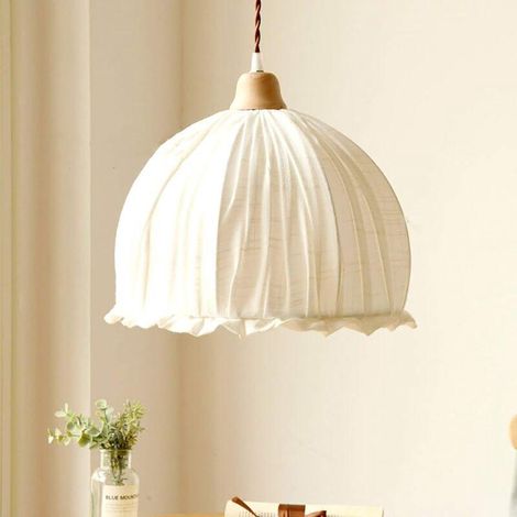 Lustre de chambre à tambour moderne à 1 lumière, suspension vintage à abat-jour en tissu, suspension de plafond en lin de style campagnard réglable pour chambre à coucher (1/5)