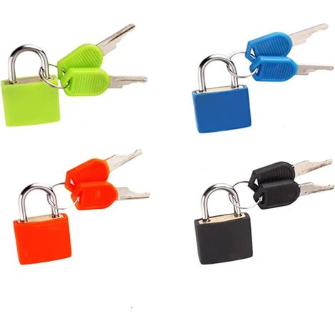 Lot de 4 cadenas avec clés, petits cadenas pour bagages, valises, sacs d'école, rouge, noir, vert et bleu. (1/5)