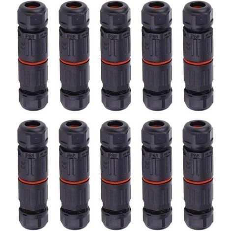 10 PCS IP68 Etanche Connecteur de Câble Electrique, Femelle 3 Broches Connecteurs Etanches Prise de Courant Extérieure Raccord de Connecteur Fil Etanche