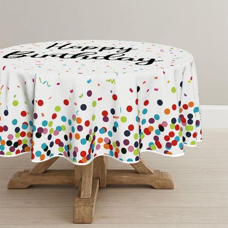 Runde Geburtstag Tischdecke 140 cm mit Fleckschutz, Polyester, beige