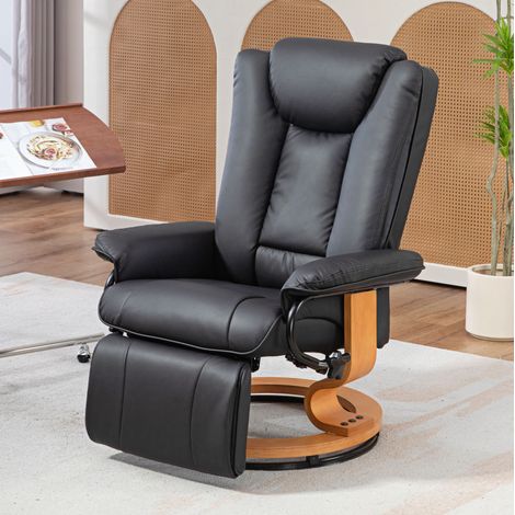 Sillón relax giratorio con reposapiés, respaldo reclinable 135°, polipiel negro, OKWISH (1/5)