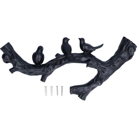 Dekorativer Haken, schwarze Vogelform, 3D-Ast, Wandaccessoire, Heimdekoration, mittel (38 cm) (1/5)