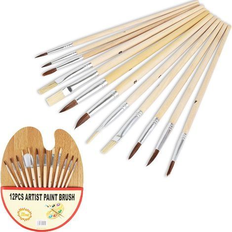 Pinceau d’Art,Lot de 12 pinceaux à huile en crin de cheval et palette de bac à peinture en bois Kit de peinture acrylique pour débutants pour artistes et peintres amateurs (1/5)
