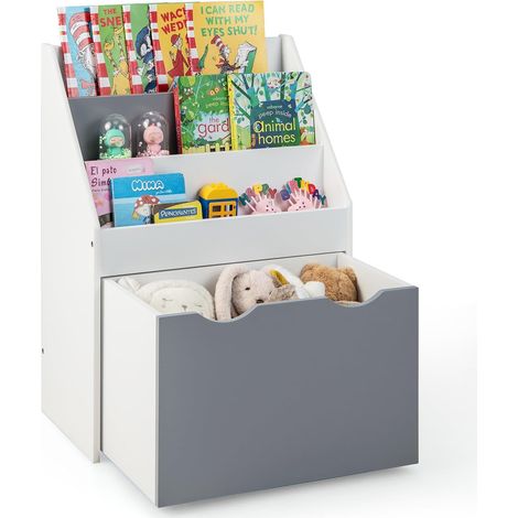 Costway – Bibliothèque enfant 3 étagères avec boîte à jouets – 4 roulettes antidérapantes – Dispositif anti-renversement – Charge 11kg – Hauteur 70cm (1/5)