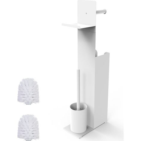 Serviteur WC, Non Fixe, Brosse, 2 têtes de Brosse de Rechange, H x L x P : 67 x 22 x 12 cm, Blanc (1/5)