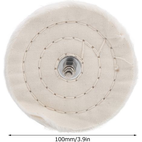 Ensemble combiné de roue en tissu à poignée pour polissage miroir, perceuse électrique en pur coton, type plat, roue en tissu blanc, 100 mm. (1/4)