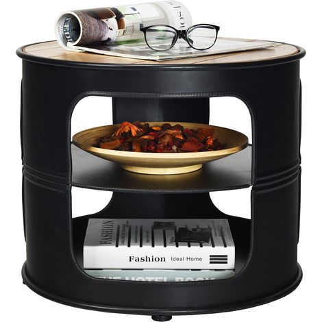 3-Tier Round End Table Coffee Snack Table Rustic Storage Side Table Nightstand (1/5)