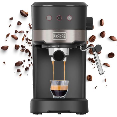 BLACK+DECKER – Macchina da Caffè Espresso Compatta BXCO1100E 1100W 20 Bar di Pressione 3 Funzioni Vaporizzatore Integrato Serbatoio Estraibile da 1,4 L Per Caffè Macinato (1/5)