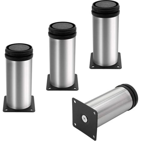 4 Pieds de Meuble, Pied canapé,Pied de Table Metal,Pieds de Meubles réglables en Acier Inoxydable brossé, Pieds de Table réglables en Hauteur, Hauteur Totale 100 mm (1/4)