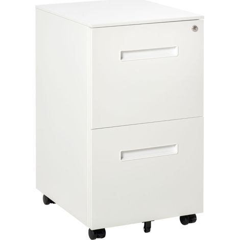 Metal Mobile File Cabinet with Wheels, Lockable 2 Drawer Filing Cabinet for A4, Legal, Letter, Compact Under Desk Storage Unit with Pre-Assembled Body for Home Office, 39 x 48 x 67cm, White
