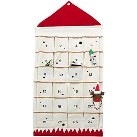 Borsa portaoggetti - Calendario dell'Avvento con bustine - Decorazione natalizia fai da te di 24 giorni - Borsa da appendere ricaricabile - Scatola portaoggetti da appendere (Rosso) (1/5)