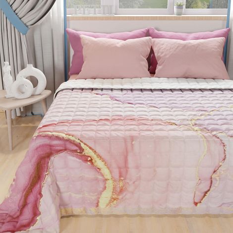 Couvre-lit d'été 220x260 cm 100 g/m² Double Face, Couette légère pour lit Une Place et demie, Printemps, Modèle Marbre Poudre, 100% Fabriqué en Italie (1/4)