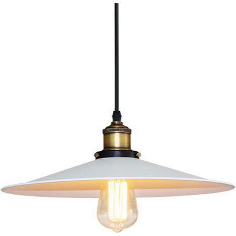 Rétro Lustre Suspension Industrielle 36cm Plaofnnier Fer Abat-jour en Métal Blanc 1PCS (1/5)