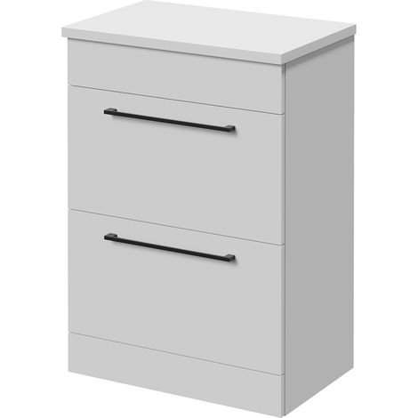 Napoli 390 Gloss White 600mm 2 Drawer Vanity Unit for Countertop Basins - 600mm - Matt Black 320mm Handle