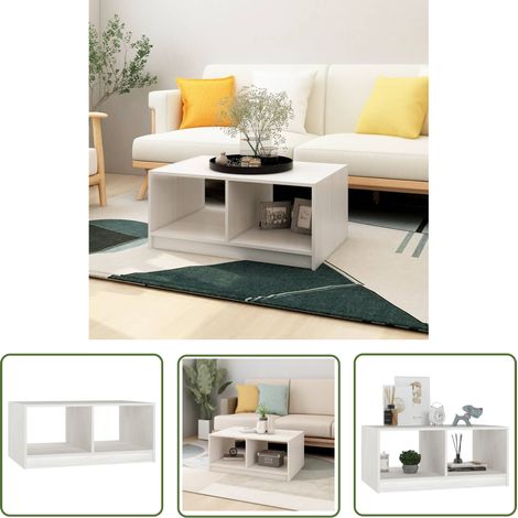 The Living Store Table basse blanc 75x50x33,5 cm bois de pin massif - Table Basse - Meuble Salon - Table D'appoint - Table Blanche - Bois De Pin (1/5)