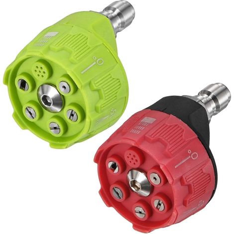 Lot de 2 embouts nettoyeur haute pression 6 en 1, raccord rapide 1/4" interchangeables réglables, lavage voiture/nettoyage briques 40 GPM, vert/rouge (1/5)