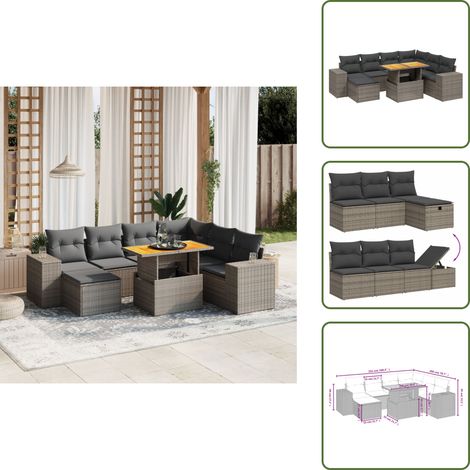 8-tlg. Garten-Sofagarnitur mit Kissen Grau Poly Rattan - Gartenmöbel Set - PE-Rattan Möbel - Outdoor Lounge - Garten Sofa - Gartenecke (1/5)