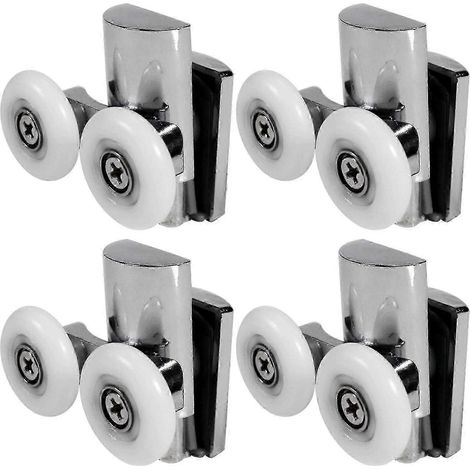 Lot de 4 roulettes de porte de douche de 23 mm, robustes, en alliage de zinc, à double rouleau, compatibles avec les portes plates et coulissantes. (1/5)