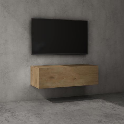 doporro Mobile Porta TV Sospeso 100 cm con Anta Marrone Chiaro, Credenza Bassa da Soggiorno Salotto, Madia Consolle per TV Fernsehschrank02