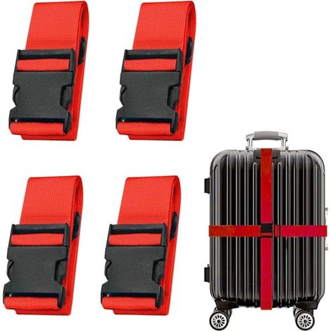 Ensemble de 4 sangles à bagages réglables, rouges, avec boucle à dégagement rapide, pour sécuriser vos bagages pendant vos voyages.-AquaForge (1/5)