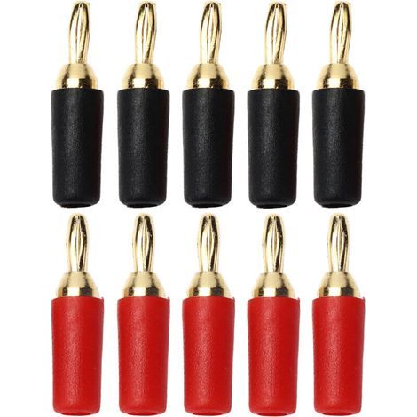 5 sets of 2.5mm banana plugs, male speaker connector for soldering, gold-plated brass, red and black
