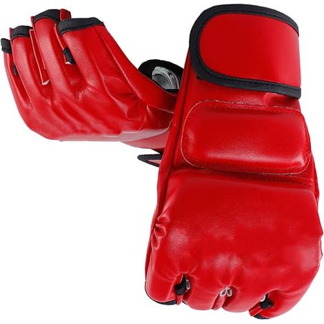 Gants de boxe MMA unisexes demi-doigts paume ouverte pour l'entraînement aux arts martiaux rouges (1/5)