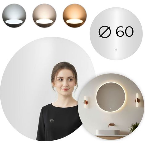 LED-Badezimmerspiegel, 60 cm, 3 Lichtfarben, Berührungsschalter