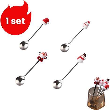 Lot de cuillères à café de Noël en acier inoxydable 304 avec motifs décoratifs pour dessert et boissons rouge (1/5)