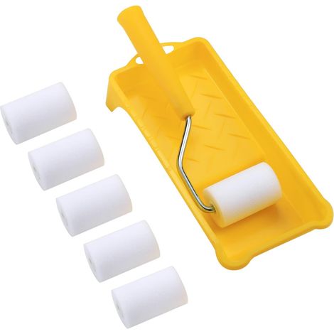 Rullo per pittura in schiuma, mini kit di rulli per pittura, con 6 rulli di ricambio in schiuma ad alta densità, vassoio per vernice e manico per rullo, piccolo rullo in spugna per stuccare e levigare