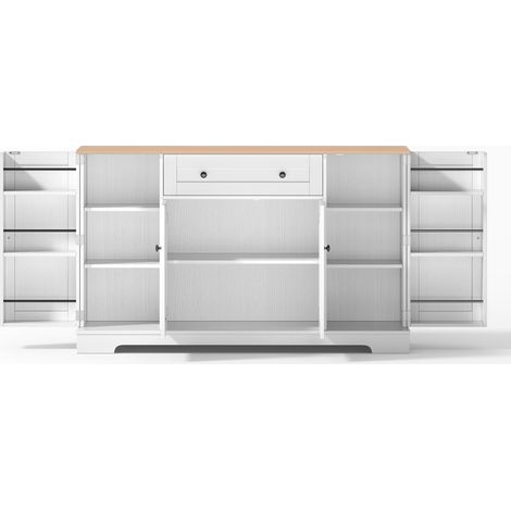Aparador multiusos 138 cm de MDF blanco y natural con cajón, puertas y baldas regulables (1/5)