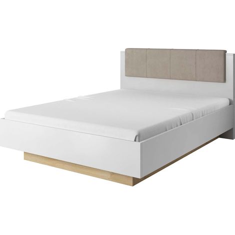 Letto Matrimoniale Mobile Camera Da Letto Testiera Imbottita Struttura Moderna Minimal Predisposizione Contenitore Arredo Casa Zona Notte Elegante Resistente 165 x 104.5 x 210 Cm Bianco E Rovere