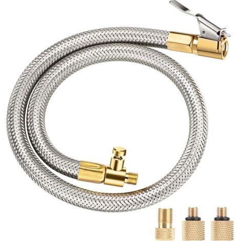 Adaptateur de tuyau d'extension de 21 pouces pour gonfleur de pneus avec raccord rapide et verrouillage pour compresseur d'air portable (1/4)
