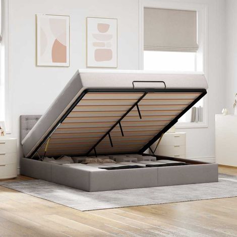 vidaXL Lit ottoman avec matelas et LED Taupe 180x200cm tissu (1/5)