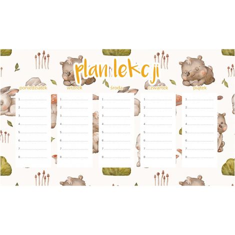 Plan de lección magnético: Animales del bosque pequeños (45 x 26 cm)
