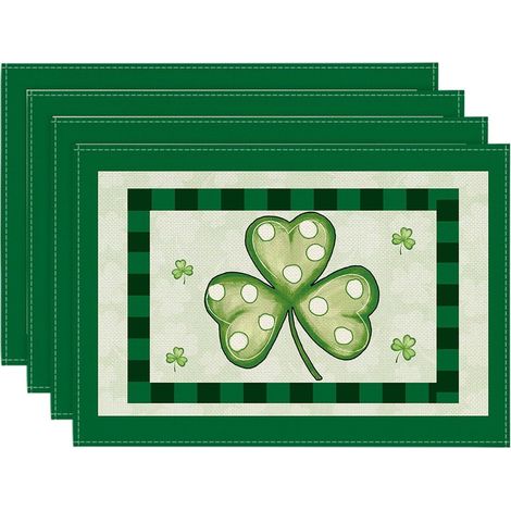 4 sets de table Lucky Clover 30 x 45 cm, en lin, motif Saint-Patrick, pour cuisine et salle à manger (1/5)