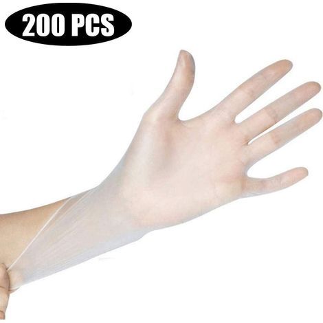 Gants jetables en PVC, paquet de 200 pièces, gants d'examen médical, gants transparents, gants en vinyle, sans poudre, non stériles. (1/5)