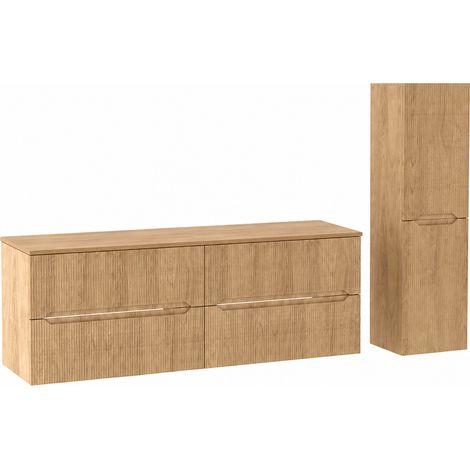 Ensemble double meuble sous vasque L.160 cm avec plan et colonne H.130 cm effet chêne Hikora NOVO Furnidea (1/5)